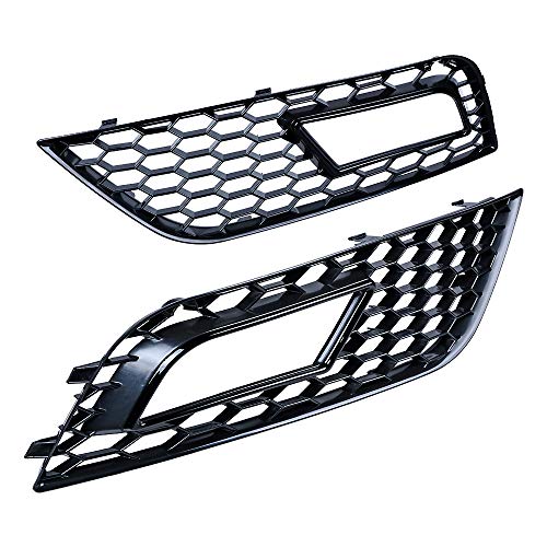 Compatible with 2013-2016 Audi A4 B8.5 RS4 Style Front Bumper Fog Light Grilles (Gloss Black, 2pcs)