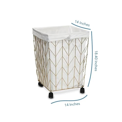 Sedlav Metal Laundry Hamper With Wheels, Gold & Natural, Square Chevron Pattern #TOP3