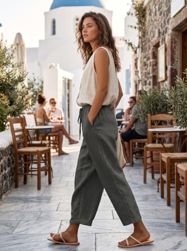 Image of Acelitt Women Casual Lightweight Drawstring Elastic Waist Pants with Pockets, S-XXL