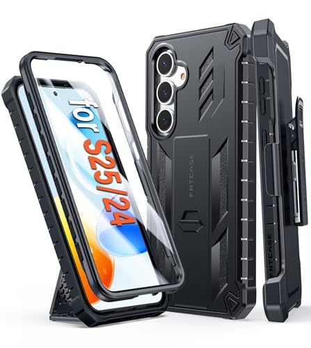 Protection antichoc Galaxy S25 rigide avec béquille et coque robuste noire