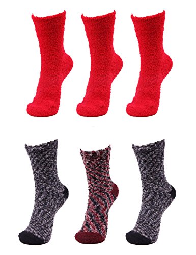 Image of BambooMN Colorful Fuzzy Socks - Assorted Super Soft Warm Microfiber Comfy Home Socks - Value Pack