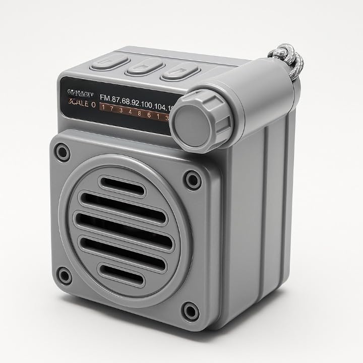 Image of Fire Turtle Pocket Blast FM Radio with Bluetooth Speaker with Powerful Sound,FM Recording, Antenna, 6w-12 Hours (USB Charging) and Number Pad (AUX, SD Card, USB Input) (Mini Retro Grey)