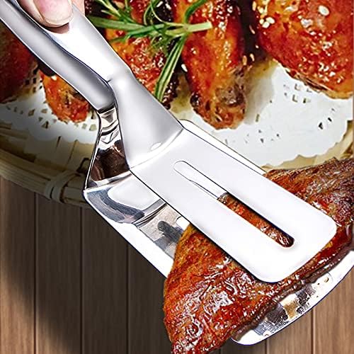 BBQ Tongs, BBQ Tools Stainless Steel Barbeque Accessories 10 inch Cooking Tongs Metal Spatula for Kitchen Multi-Function Tongs Kitchen 2-in-1 Double Sided Steak Clamp