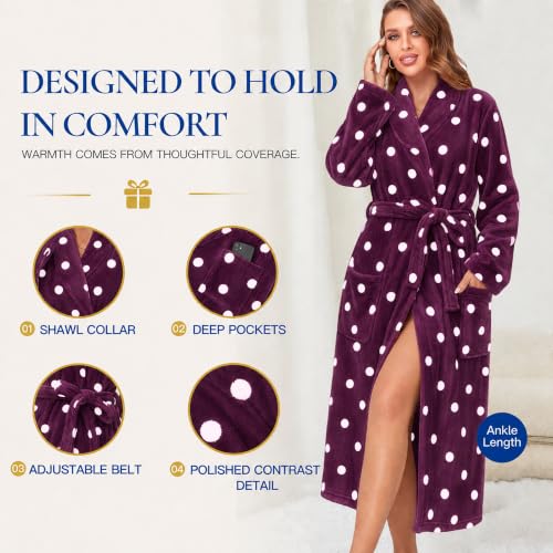 Image of RONGTAI Womens Bathrobe Ladies Fleece Plush Warm Long Robes Fleece Nightgown Sleepwear