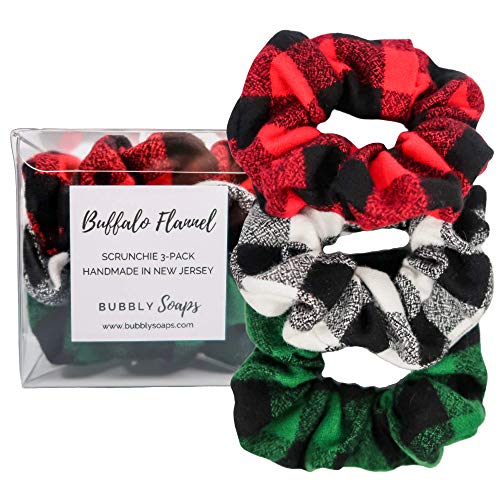 Buffalo Flannel Handmade Scrunchie 3-Pack by Bubbly Soaps Hair Accessories Tie Elastic Holder Scrunchy Great Gift Box Set