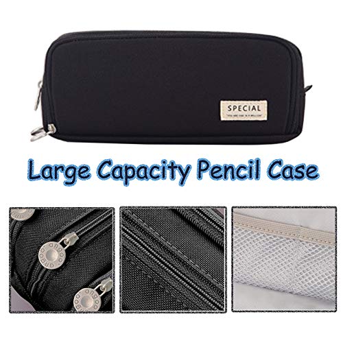 Pennenetui voor tienermeisjes, etui met 3 vakken, grote capaciteit, voor school en kantoor (zwart) - Image 5