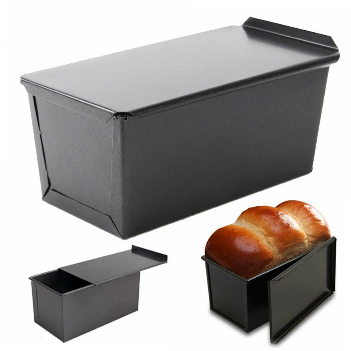 Toastbackform mit Deckel, Rechteckig, Edelstahl, Schwarz, 750 G