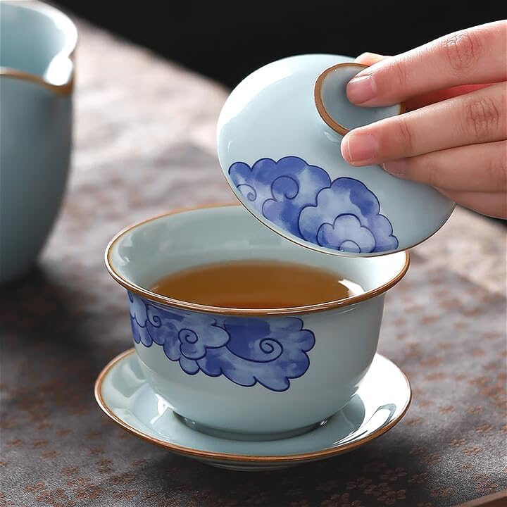 Ceramics Cloud Gaiwan Teacup, 150ml 5.1oz, Chinese Style Handmade Kungfu Tea Set