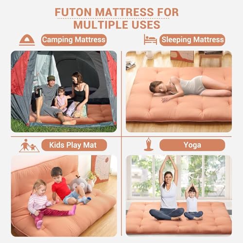 Image of Deevine Craft Quilt Cotton Floor Bed Mattress, Foldable,Rollable Movable Single Bed Comfort Gadda 1 Sleeping Capacity, S Quilted Design (Orange, Single Bed 72X30X5 Inches)