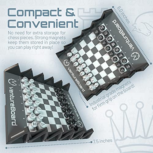 Ventureboard VB2022 6 Inches Magnetic Unique Chess Set Board Game - 2 Extra Queens - Folding Board, Portable Travel Chess Board Game Pieces thumb #1