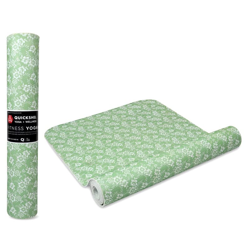 Image of Printed Yoga mats Exercise Mat Anti-Skid 4mm thickness Water /Dirt Proof Lightweight easy to Carry gym workouts for men women children with Carry Strap (Green) (2Fts x 6Fts) (4mm Thickness)