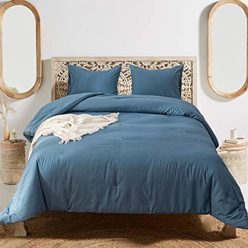 Luxlovery Lake Blue Comforter Set Queen Women Men Bedding Comforter Sets Dusty Blue Quilt Blanket Full Comfy Soft Lightweight Dusty Blue Comfy Bedding Comforter Set with 2 Pillowcases