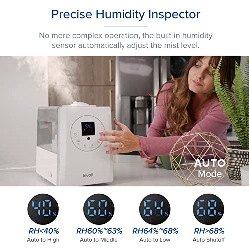LEVOIT Humidifiers for Bedroom Large Room 6L Warm and Cool Mist for Families Plants with Built-in Humidity Sensor, Essential Oil, Air Vaporizer with Remote Control, Timer Setting, White