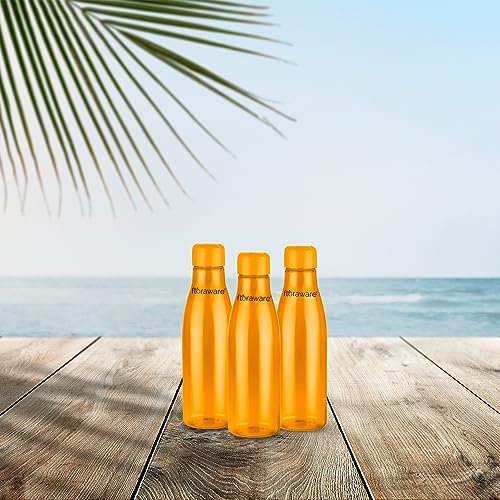 Image of Floraware Food Grade Premium Plastic Fridge Round Water Bottle, Drinking Bottle, 1000ml Pack of 8, Yellow