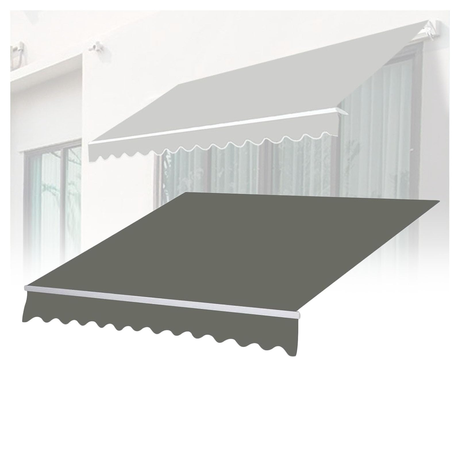 ZFUCMAYL Replacement Fabric For Awnings,Retractable Awning Fabric For Patio,Many Sizes Replacement Tarpaulin with Front Valance For Terrace Cafeshop Market,Frameless (9.8x6.5ft)