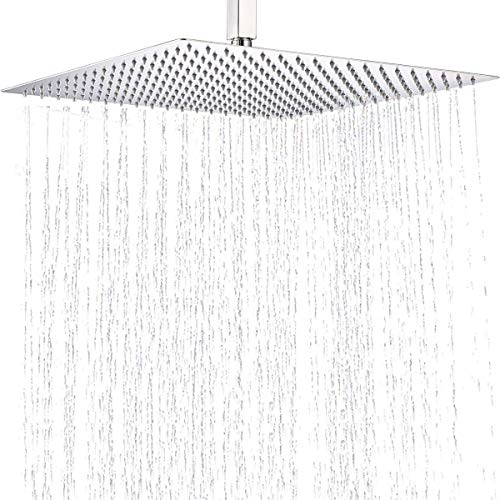 Pommeau De Douche Pluie Acier Inoxydable 8 Pouces - Rotatif 360°, Buses Silicone Anti-calcaire - Haute Pression, Finition Miroir - Installation Facile G1/2