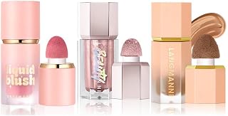 URQT 3-in-1 Liquid Contour Blush Highlighter Set - Highly Pigmented, Buildable, Long-Lasting with Sponge Tip for Sculpted Glow