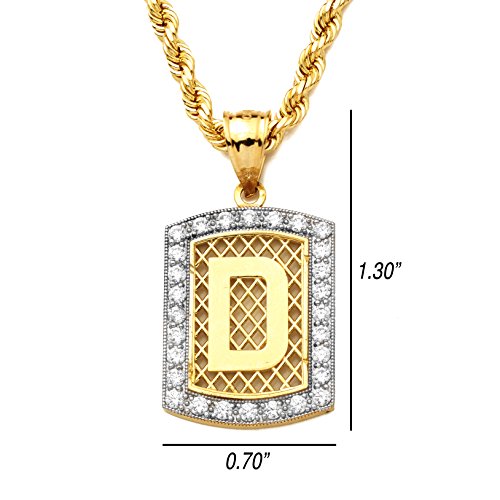 Lovebling 10K Yellow Gold Dog Tag Initials Charm Pendant W/Cz Border (Available From A-Z) (D) #TOP1