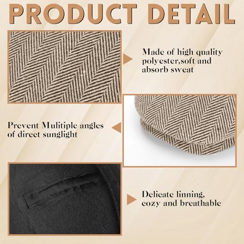 Image of Newcotte Newsboy Cap for Men Classic Herringbone Tweed Flat Cap Irish Beret Hat for Cabbie Driving Hunting