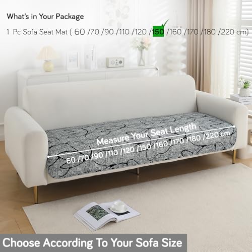 Image of HOKIPO 'Elira Series' Water Repellent + Waterproof Quilted Sofa Mats | Make Your Own Sofa Cover Set | Length 150cm - Intense Grey Abstract Floral (AR-5246-C2)