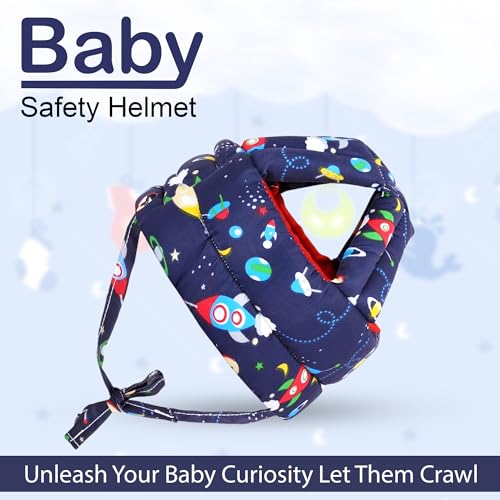 Image of GLUN Pack of 1 Baby Head Safety Cushing Helmet Navy Blue Colour, 6-12 Months Cushion Lightweight & Breathable Head Protector Helmet, Crawling & Running for Infants, Soft Cushion Headguard