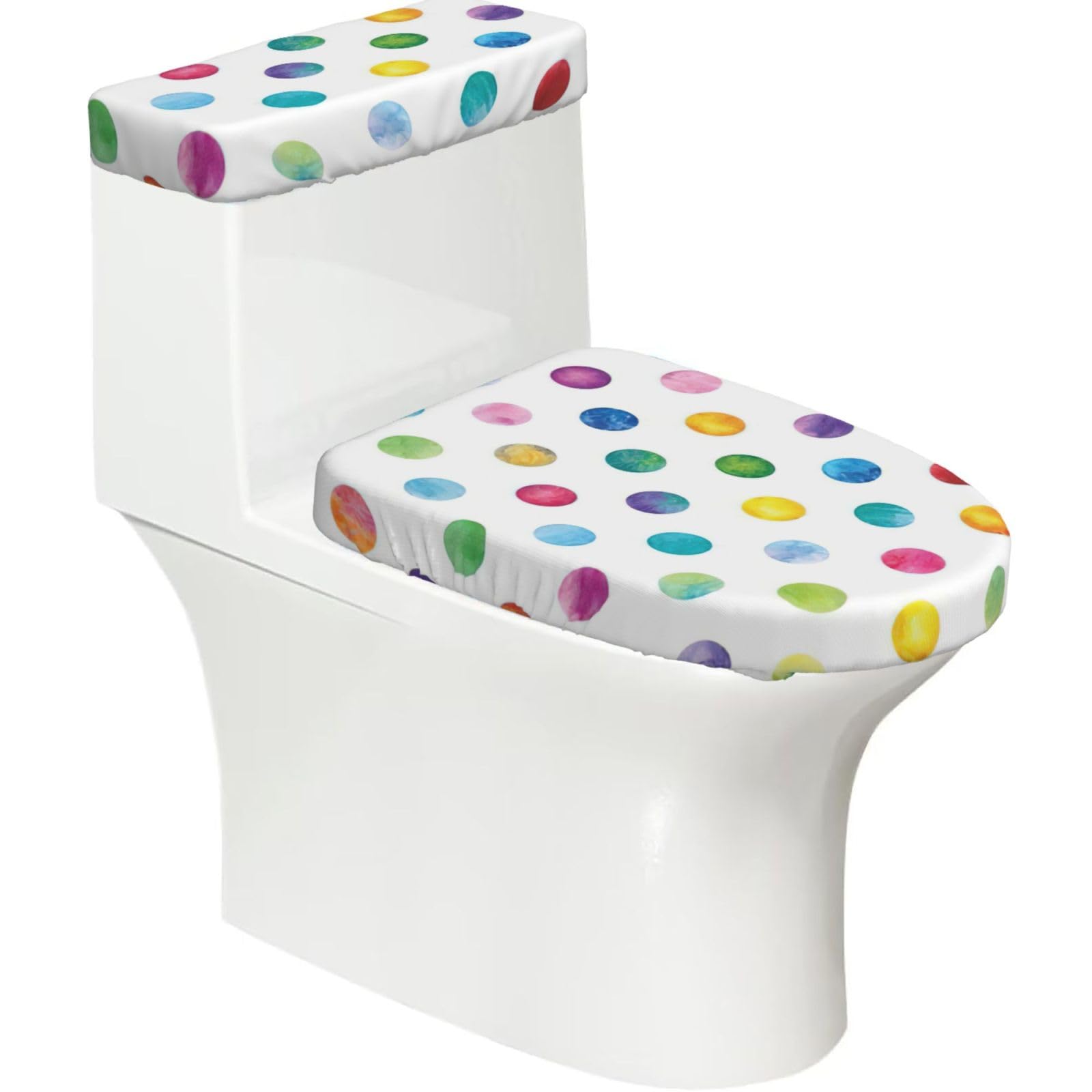 Blue Polka Dot Pattern Print Stretch Toilet Covers Set, Polyester Covers Replacement For Fits Most Size Lids Bathroom Decor