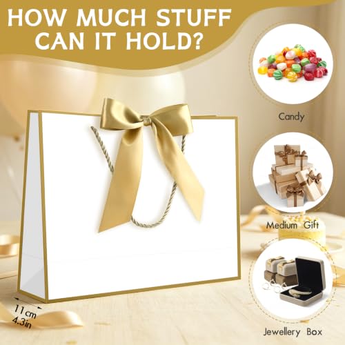 Image of JMANNI Gift Bags with Handles, 13 inch Medium Gift Bag for Presents, 4 Pcs Bags with 8 Tissue Paper and 4 Cards for Graduation Baby Shower Wedding Fathers Day Mother's Day Birthday Party(white gold)