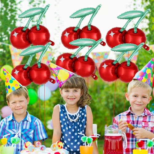 Image of 6 Pcs Cherry Balloons, 20 Inch Cute Cherry Foil Balloon, Red Fruit Mylar Balloons for Cherry Summer Themed Birthday Party Decoration Baby Shower (Pack of 2)