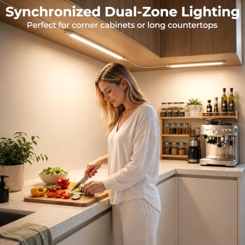 Image of ASOKO LED Under Cabinet Lighting, Plug-in Integrated 2-Bar Under Counter Lights with On Off Switch, 1400LM Bright Linked ETL Light Bar 4500K Daylight White for Kitchen Cabinets, Shelves, Workbench
