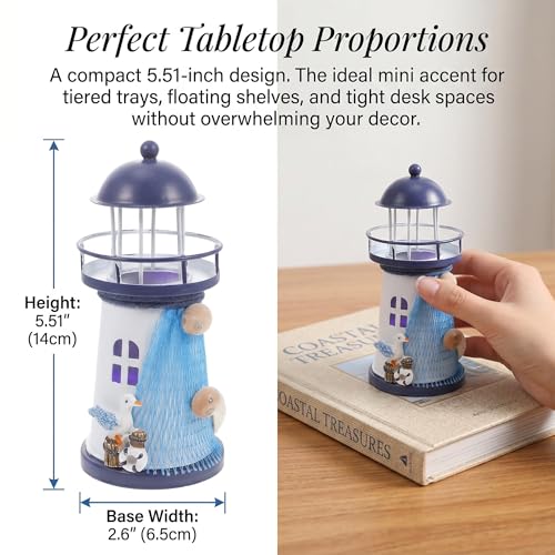 BESPORTBLE Nautical Lighthouse Decor, Small Metal Lighthouse Ornament Mediterranean Beach Themed Room Decor Table Centerpiece Ocean Statue Lamp for Room Shelf Bathroom Party Photo Props (5.51IN) by BESPORTBLE - Used condition - Image 2