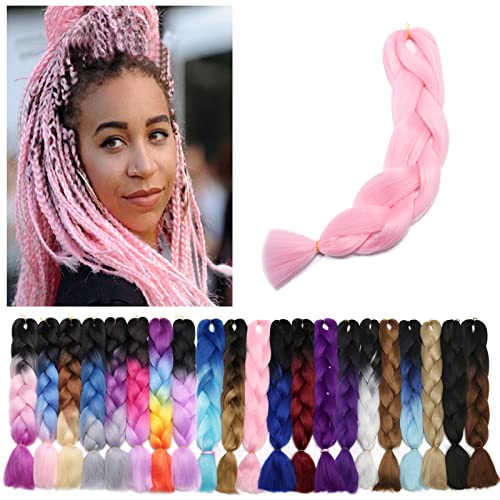 Benehair Pink Braiding Hair 1 Bundle 24inch Jumbo Braiding Hair Extensions High Temperature Synthetic Braid Hair Prestretched Braiding Hair Crochet Braiding Hair