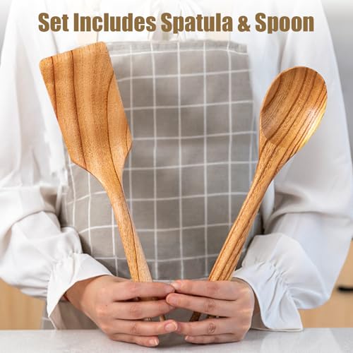 Zenxylo Wooden Spoons for Cooking, Wooden Cooking Spatula Turner and Spoon Set, 2-Piece, Sturdy, Lightweight and Heat Resistant - image 2