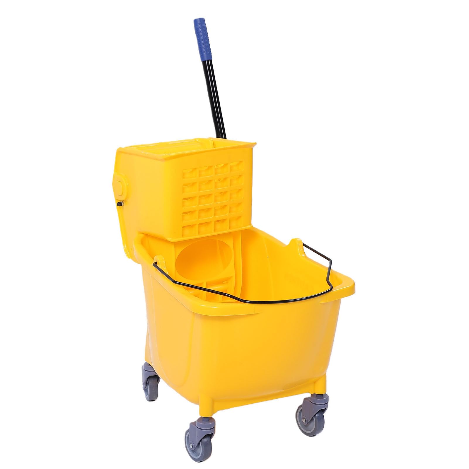 Cubo de Fregona Comercial Amarillo Duradero de 32 litros con Escurridor de Prensa Lateral de Alta Eficiencia para Limpieza Industrial