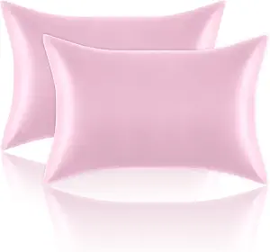 Satin Pillowcases Standard Set of 2 - Silk Soft Pillow Cases for Hair and Skin 20x26 inches, Pink Satin Pillow Covers 2 Pack with Envelope Closure for Home,School, Hotel