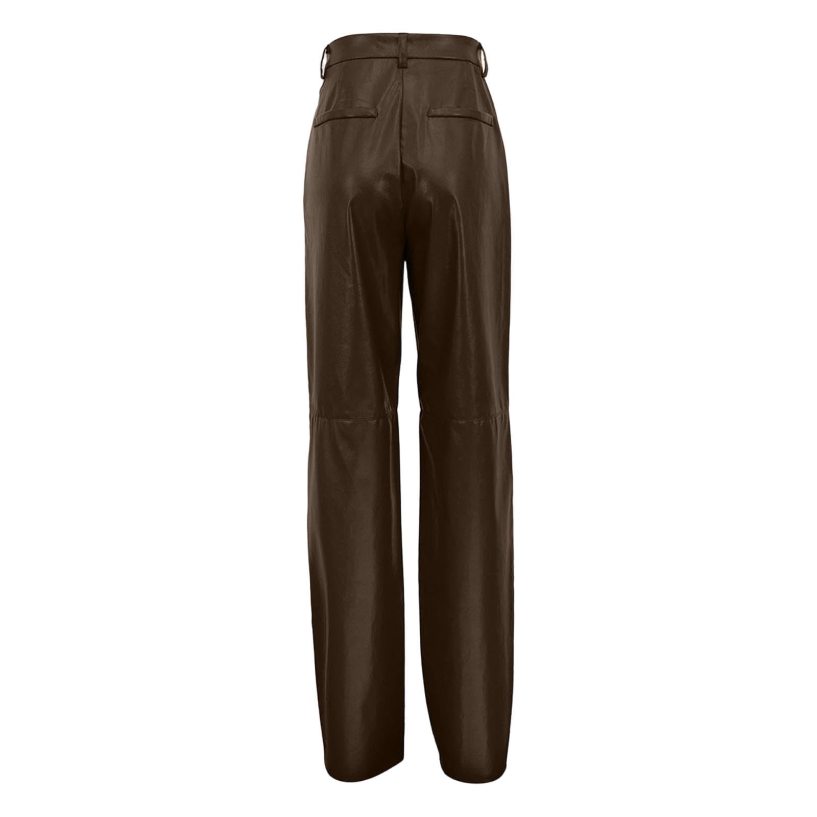 Generisch Pantalones de piel para mujer, rectos de piel, pantalones anchos para el tiempo libre, pantalones largos, piel sintética, cintura alta, pantalones rectos, pantalones de piel, elásticos, de