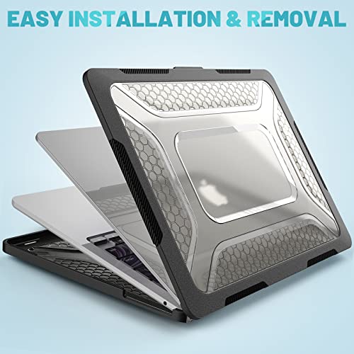 Image of ProElite Case for MacBook Air 13.6 inch 2022 2023 2024 2025 Release M5 /M4 /M3 A3113 M2 A2681 with Touch ID,Heavy Duty Honeycomb Hard Shell with Slim TPU Bumper and Fold Kickstand, Black