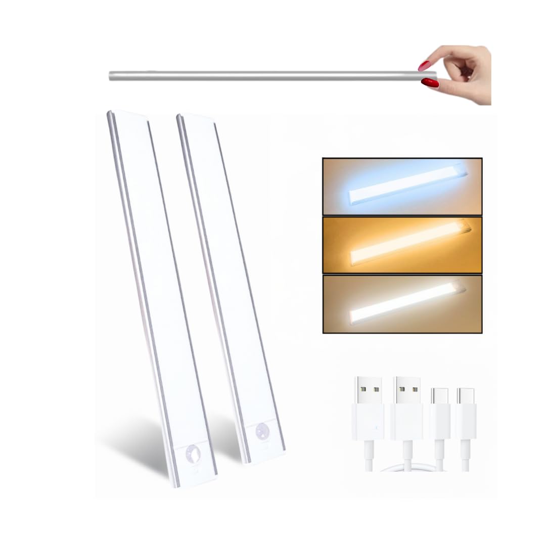 EELEF Under Cabinet Kitchen Lights Dimmable Wireless Rechargeable Indoor 20cm Motion Sensor 3 Modes Wardrobe Counter Wall Stairs Mirror 34 LEDs 1000mAh Battery Magnetic Stick-on USB Type C