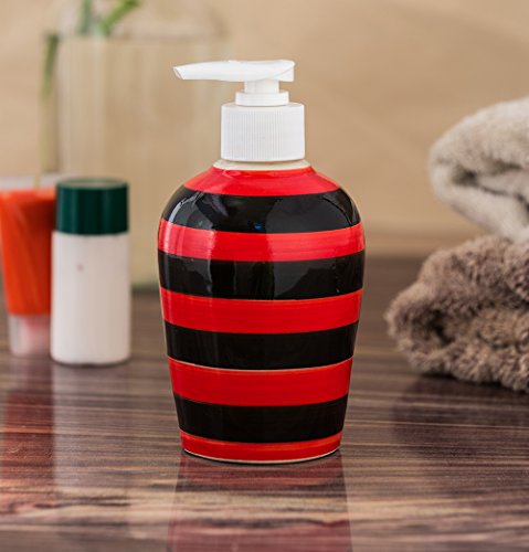 Image of Ceramic Liquid Soap Dispenser, 300 ml, Red Black | Refillable Pump Bottle for Hand Wash, Lotion, Shampoo & Kitchen Use, 2 Pieces