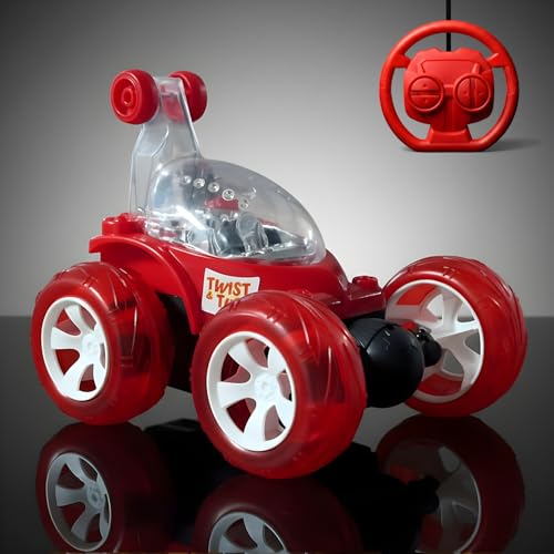 Image of Remote Control Stunt Car for Kids, 360 Spins RC Off-Road Monster Truck, 4WD Rock Crawler Vehicle with LED Lights, Rechargeable Battery, Shockproof Design (Red, 9802)
