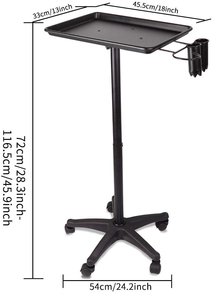 LEIBOU Beauty Aluminum Salon Tray Cart, Professional Adjustable Salon Instrument Trolley Stand with 5 Casters and Accessory Caddy, Large Tray, Beauty Tool Trolley Service Cart (Black) 3 51Y2UsrybIL. AC SL1000