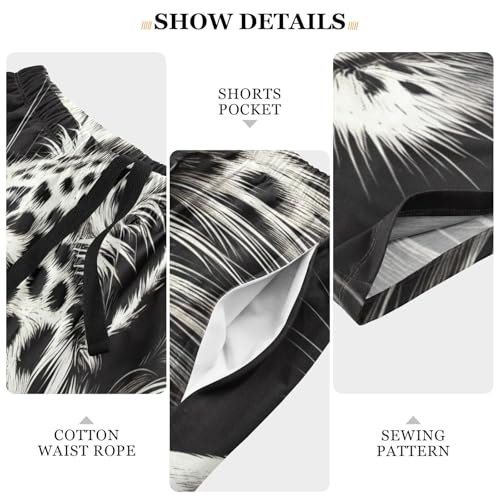 Snow Leopard Black Mens Pajama Shorts PJ Sleep Shorts Lounge Shorts Sleepwear with Pockets Men, S4