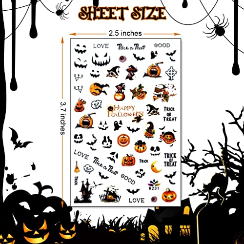 Halloween Nail Stickers For Nail Art, 10 Sheets 3D Halloween Nail Decals Pumpkin Bat Ghost Witch Skull Patterns, Holiday Nail Art Stickers For Halloween Party Decorations, Multicolor #TOP3