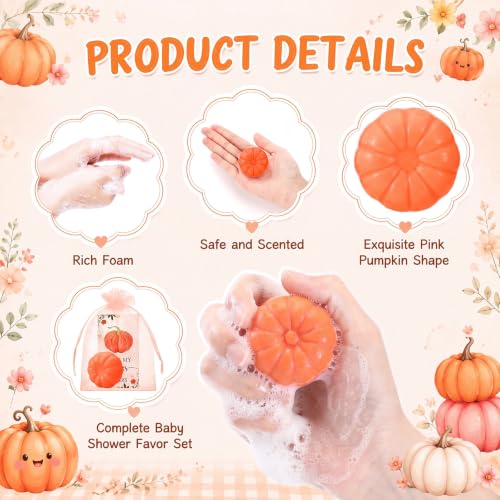 Image of 30 Sets Fall Pumpkin Soap Favors Autumn Bridal Shower Wedding Baby Shower Favor 50 Pumpkin Soap 50 Thanks Cards 50 Bags Gender Reveal Gift Keepsake for Thanksgiving Party Guest (Orange)