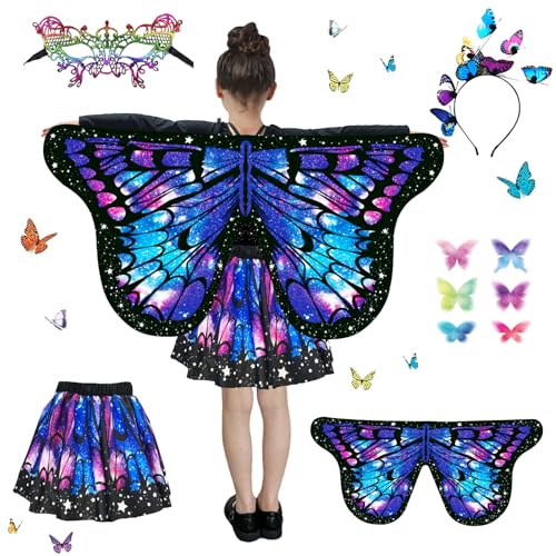 MINGJAY Ailes de Papillon,Déguisement Papillon,Costume de Papillons,Cape D'ailes de Papillons,Kit de Déguisement de Fée Papillonse,pour Carnaval,Carnaval,Soirée à Thème