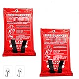 Yakalla Fire Blanket 40'x40' +2 Hooks, Fiberglass Fire Blanket for Emergency Survival, Flame Retardant Protection, and Heat Insulation, for Kitchen, Fireplace, Car, Camping, Emergency, 2 Pack
