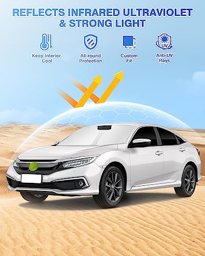 Image of Canvcle Windshield Sun Shade for Honda Civic 10th Gen 2016-2021 (NOT for Hatchback) Side Rear Window Shade Cover Set Full Window Sun Visor Blocker Privacy Cover Keep Vehicle Cool Black 8PCS