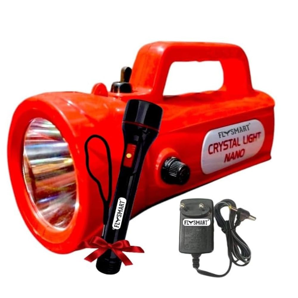 Flysmart Crystal Nano Heavy Duty Torch | Long-Range Upto 1 KM Searchlight with Side LED Light | Emergency Flashlight | Free Flora AA Handy Torch | Home & Outdoor Use | Multi-Color-image-11