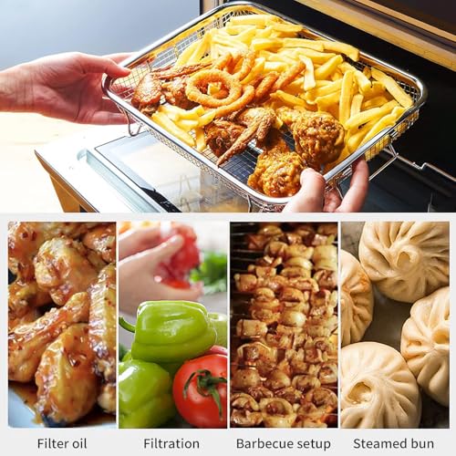 Teglia da Forno con Rastrelliera in Acciaio Inox,15.43x11.54x2.17"Teglia Vassoio Rettangolare per Raffreddare gli Alimenti,per Cuocere Pollo Croccante,Pane,Biscotti,Patatine Fritte e Anelli di Cipolla - immagine 6