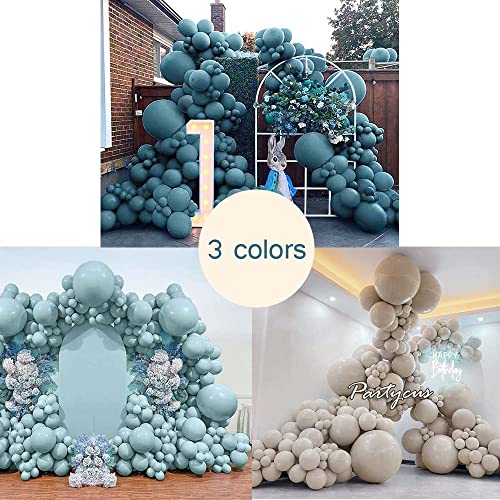 Partycus Dusty Blue Balloon Garland Double Stuffed Slate Blue White Sand Beige Latex Balloons Pastel Dark Teal Balloon Arch Kit For Baby Shower Birthday Graduation Jungle Party Decoration #TOP2