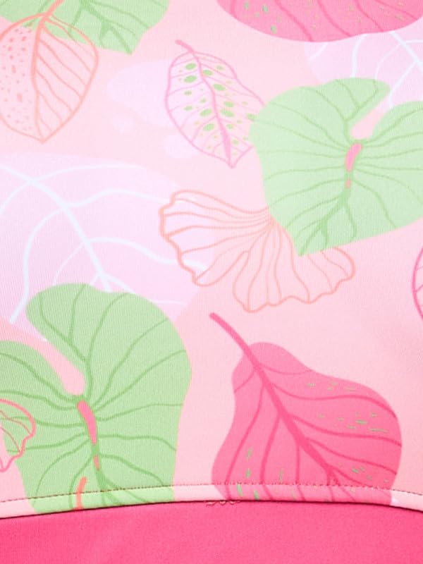 Image of Clovia Women's Pretty Leaf Print Two Piece Swimsuit in Baby Pink
